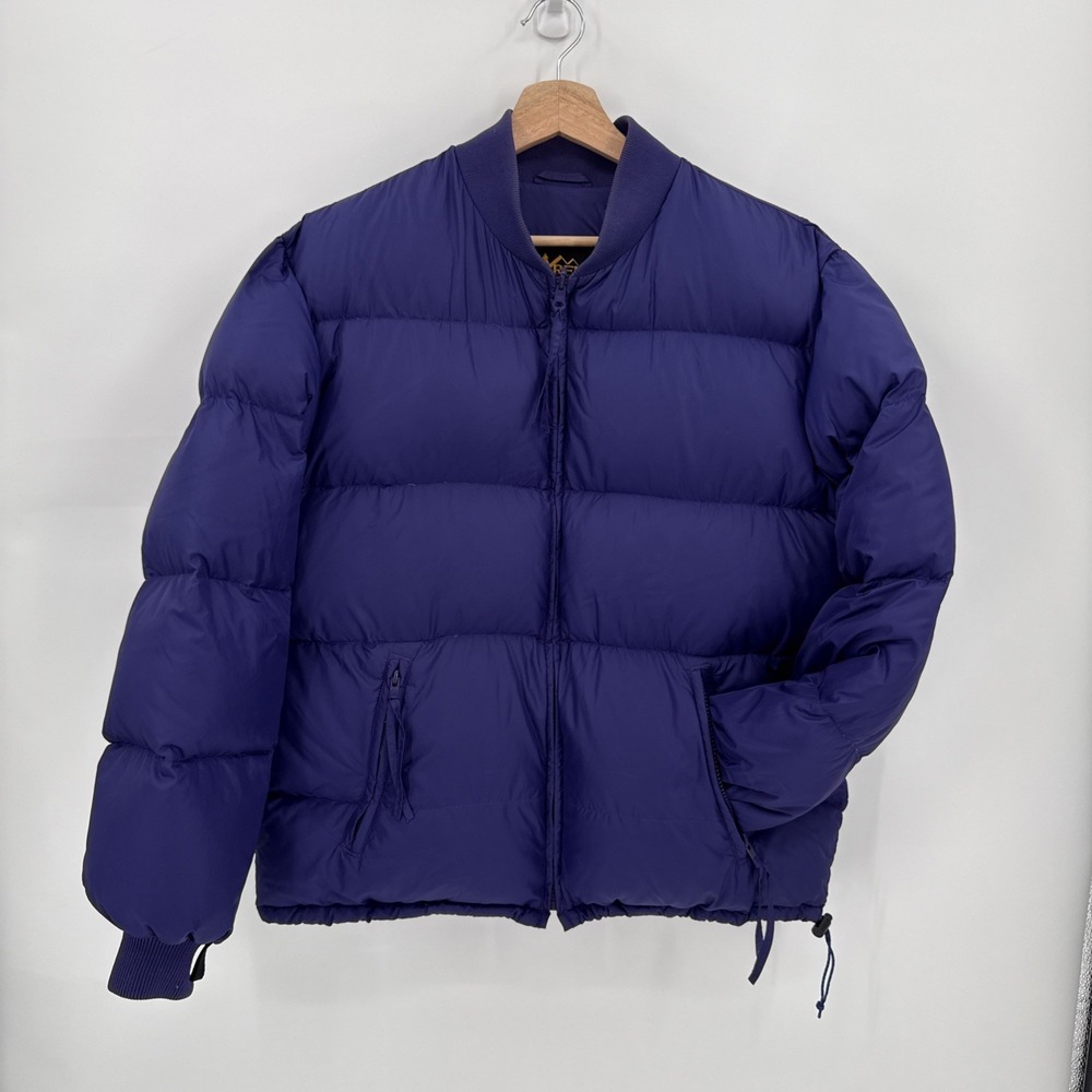 Vintage REI Mens Blue/Purple Feather Filled Bomber Puffer Size Medium 90s Retro